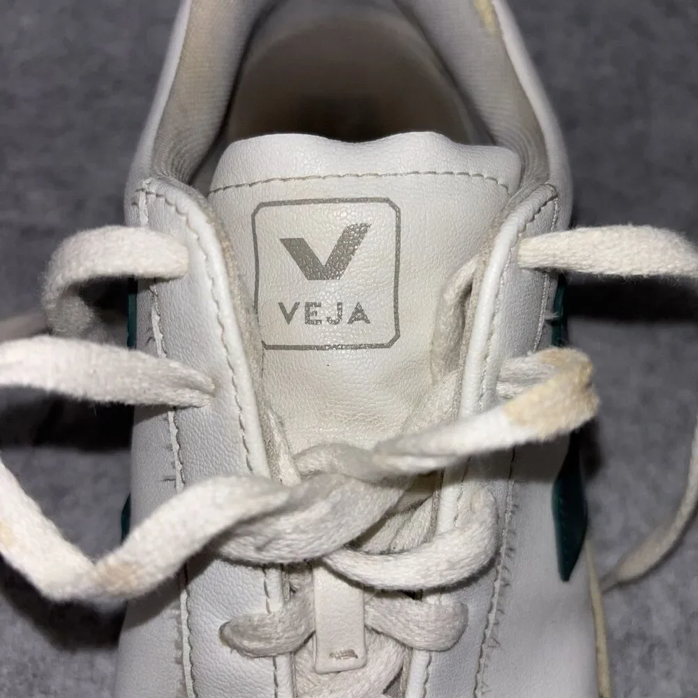Veja White Green Leather Shoes Sneakers Mens Sz 10 Low Top Casual Lace Up Brazil